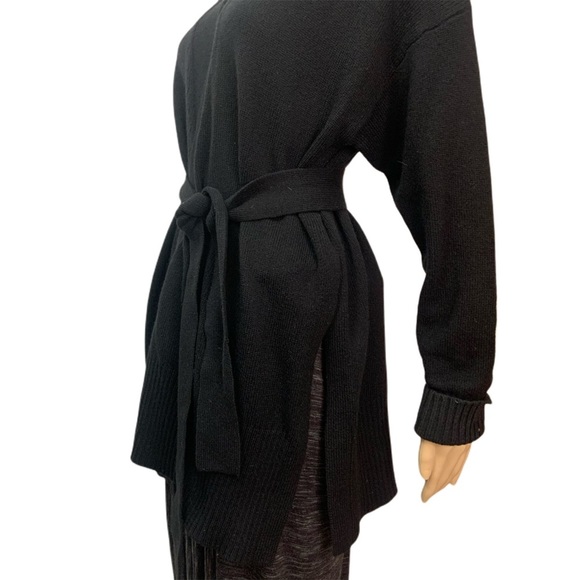 Sandro Paris Black Belted Wool Cashmere Long Sleeve V Neck Long Cardigan Sweater - Picture 4 of 16